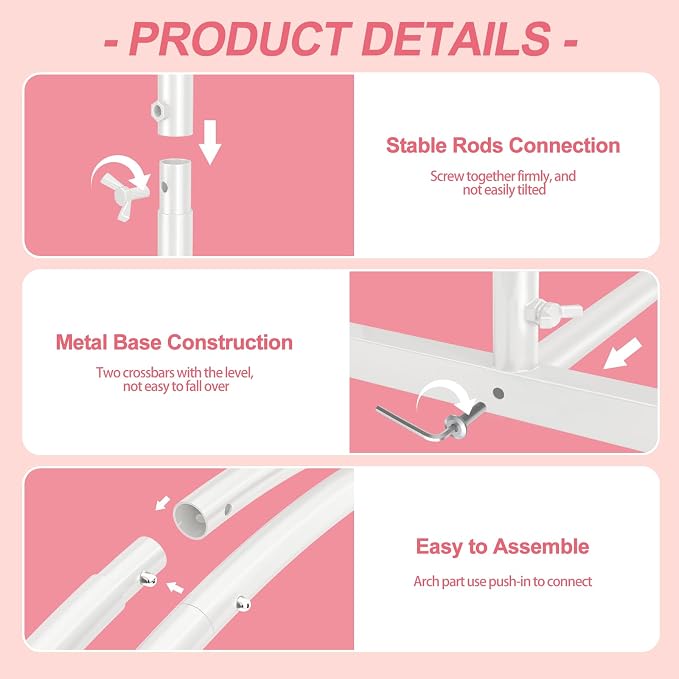 GOJAWAY Backdrop Stand Metal Arch White Wedding Arch Stand 7.2ft & 6.6ft & 6ft Arched Backdrop Frame for Birthday Party Baby Shower Graduation Ceremony Decoration - 3Pack