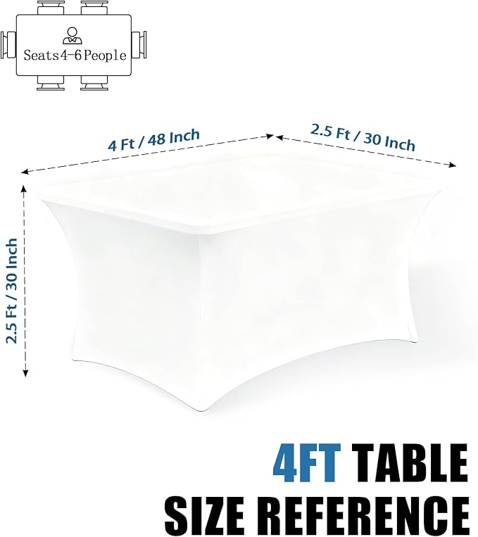4FT White Table Cloth - 1 Pack, Fitted Stretch Rectangle Spandex Tablecloth, Washable Table Cover for Party, Dining, Wedding, Banquet and Festival(Black, 30" x 48")