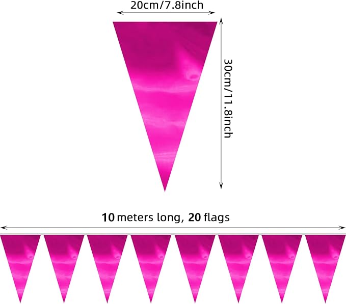 130FT Rose red Triangle Pennant Banner Flag Metallic Fabric Bunting Garland for Christmas Graduation Wedding Engagement Anniversary Bachelorette Birthday Bridal Shower Valentines Hen Party Supplies