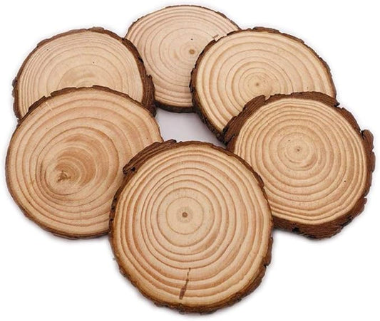 Natural Pine Wood Slabs Untreated 6-7 inches Diameter x 3/5" Thick Large 6 Pieces Solid Wood Slices for Weddings, Table Centerpieces, DIY Projects or Decoration