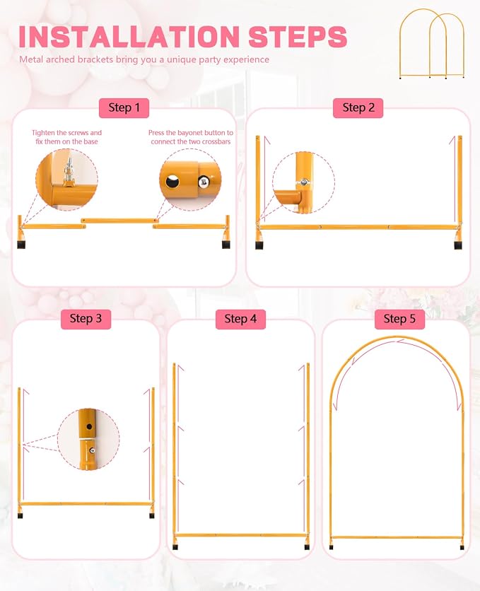 Metal Arch Backdrop Stand, 7.2FT+6FT Wedding Arch Frame, Gold Balloon Arch Backdrop Stand, 2 Pack Balloon Arch Stand for Wedding Birthday Party Baby Shower Graduation Decoration