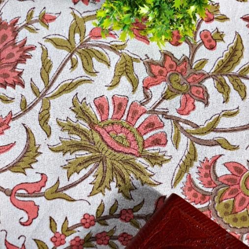 Ridhi Round Tablecloth Hand Block Print 100% Cotton Reusable New York Pink 132 Inch Table Cover Decorative Everyday Use for Dining, Home, Party, Wedding, Farmhouse, Party Gift for Spring, Mother's Day