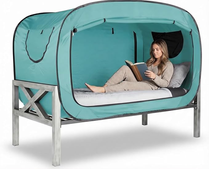 ANC POP Bed Tent Full Bed Canopy Portable Dream Tent for Adult Indoor Sleeping Tents with 2 Doors Breathable Private Space Tents, Teal