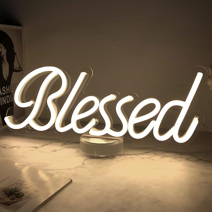 Blessed Neon Sign for Wall Decor 17x7 Inches - Blessed Led Light Up Sign 5V USB Powered with Dimmer,Led Neon Light Warm White Decor for Bedroom, Office, Home Room,Wedding Gifts