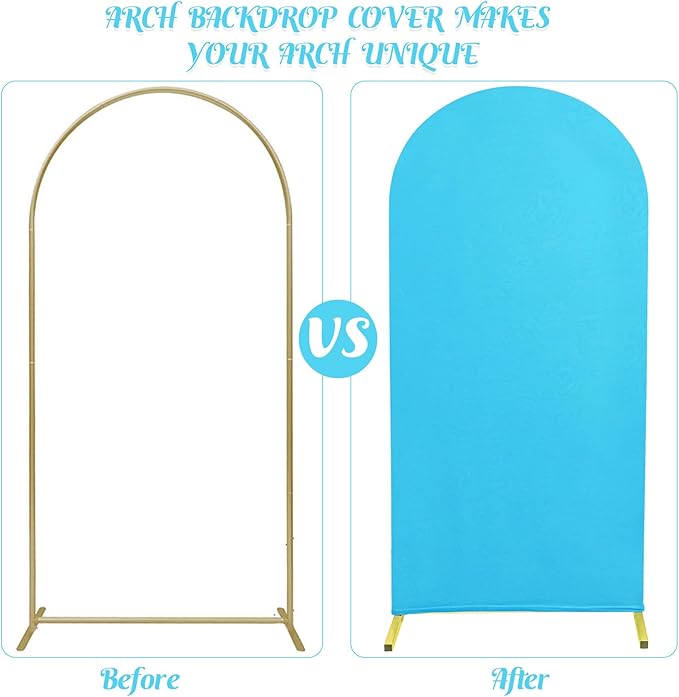 Set of 2 Wedding Arch Cover 2-Sided Round Top Spandex Fitted Arch Backdrop Cover for Birthday Party Baby Shower Wedding Arch Stand Decorations（7.2FT, 6.6FT, Blue）
