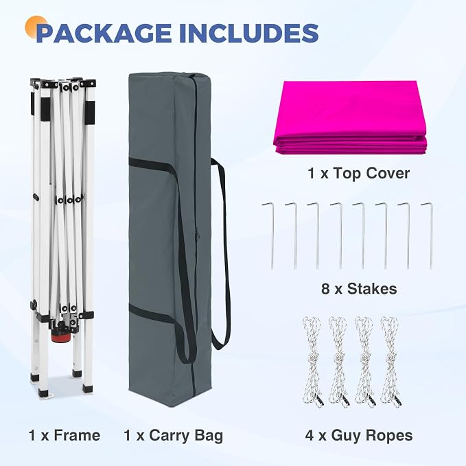COOS BAY 10x10 Pop Up Canopy Tent, Portable Outdoor Shelter with Carry Bag for Tailgate, Party, Beach, Picnic, and Camping, 10x10 Base 8x8 Top, Pink