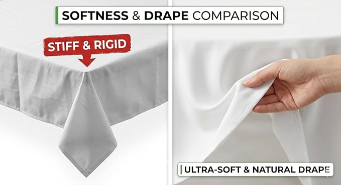 90 Inch Round White Tablecloth 8 Pack, Premium Soft Touch & Elegant Drape, Wrinkle Free Lightweight Circular Table Cover, Washable & Micro-Waterproof for 5 Foot Tables, Wedding, Banquet