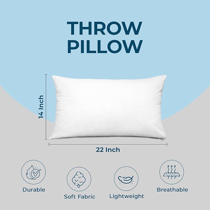 Utopia Bedding Throw Pillows (Set of 1, White) – 14 x 22 Inches Down Alternative Pillows for Bed, Sofa, and Couch - Fluffy Decorative Stuffer Pillow for Indoors & Outdoors