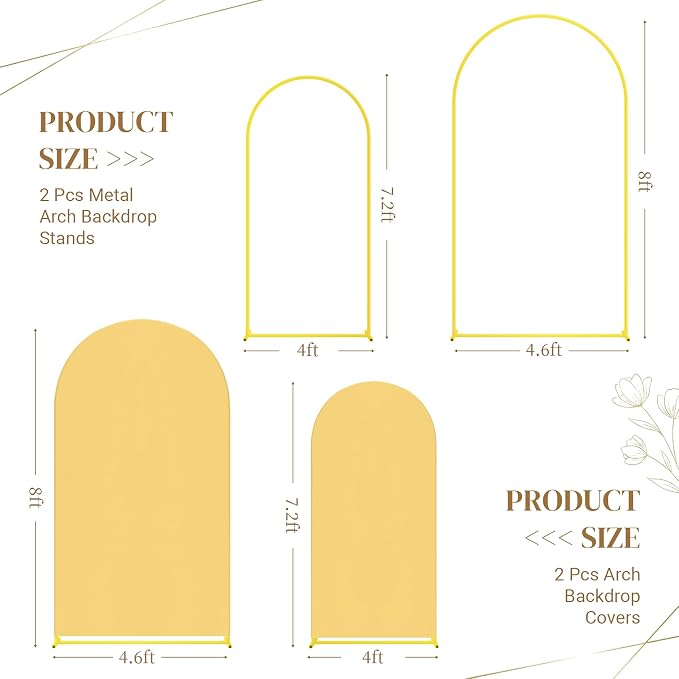 Toolterritary Metal Arch Backdrop Stand and Cover Set, 8FT, 7.2FT Party Backdrop, Easy to Assemble, Backdrop Stand for Parties, Birthday, Baby Shower