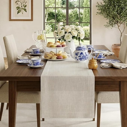 Classic Linen™ by D'Moksha Light Natural Table Runner 120 Inches Long, 100% Pure Linen, 14 x 120 Inch Table Runner for Dresser, Dining- Mothers Day, Spring, Summer