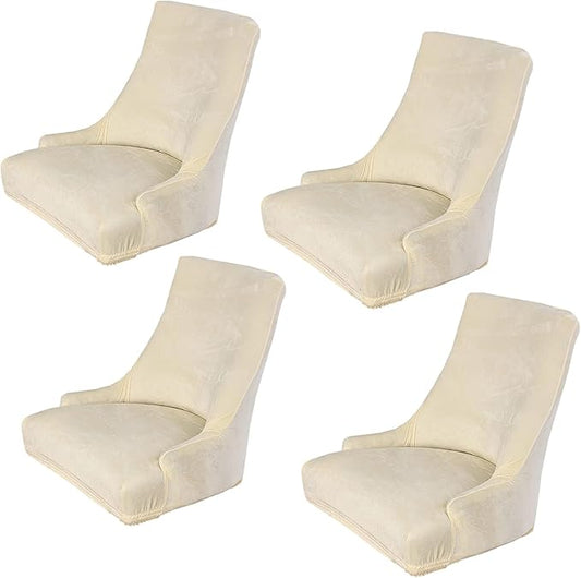 rismart Wingback Dining Chair Cover Stretch Removable Spandex Seat Slipcovers,Beige_a 4 PCS