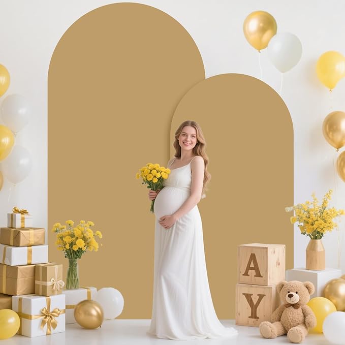 MODFUNS Khaki Arch Cover 6&7.2ft Spandex Arch Backdrop Covers Set of 2 Brown Arch Covers Stretchy Backdrop Vintage Fitted Arch Stand Cover for Wedding Ceremony Party Reception Decor