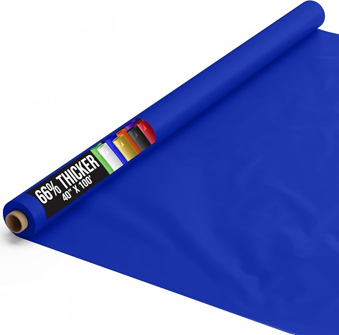 Party Solids 66% Thicker Premium Dark Blue Plastic Table Cover Roll 40" X 100' Table Cloth Plastic Cover Roll Quality Thick Banquet Rolls Disposable Tablecloth Rolls Strong American Based Company