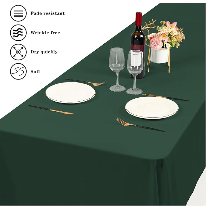 6 Pack Tablecloth 60 x102 inch Polyester Table Cloth for 6 Foot Rectangle Tables,Stain and Wrinkle Resistant Washable Fabric Table Covers Polyester Hunter Green Table Clothes for Wedding,Party,Banquet