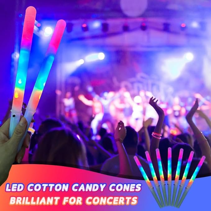 50 Pcs LED cotton candy cones,Glowing cotton candy sticks，Cotton candy holder reusable and waterproof, suitable for Christmas party (colorful)