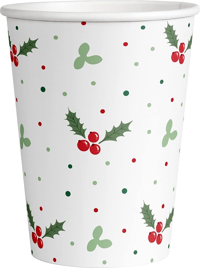 Traditional Christmas Tableware Pack: Disposable Paper Plates, Napkins and Cups Set for 20