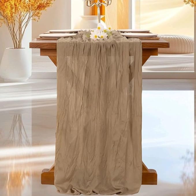 Cheesecloth Table Runner | Boho Fabric Cheese Cloth Table Runner Rustic Sheer Table Runners for Wedding, Bridal Shower, Birthday Party Décor(Nude,Pack of 3)