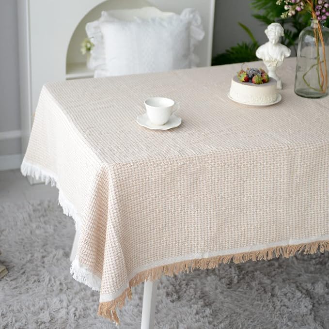 ARTABEL Cut Work Table Cloths with Lace Laser Die-Cut Exquisite Vintage Shabby Chic for Holiday Wedding Long Dinner Tables (Stone-1, 52 x 70 Inch)