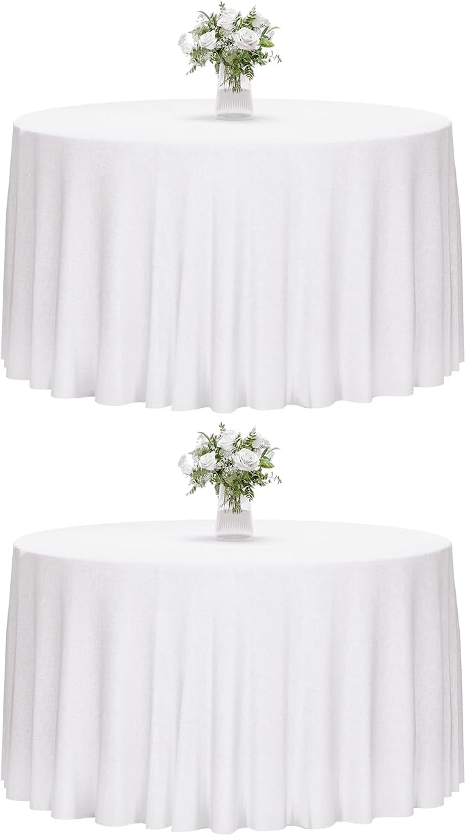 Fixwal 2 Pack White 120 Inch Round Tablecloths, Reusable Heavy Duty Washable Polyester Table Covers for Wedding, Party, Birthday, Outdoor, Picnic, Camping
