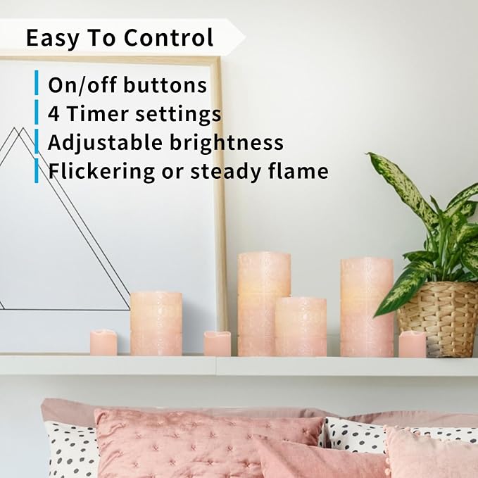 FURORA LIGHTING Pink Rome Flameless Candles - Real Wax, Adjustable Brightness, Remote & Timer - 4 Pillars (3x4, 3x6) and 4 Votives, 8-Pack, Battery Operated
