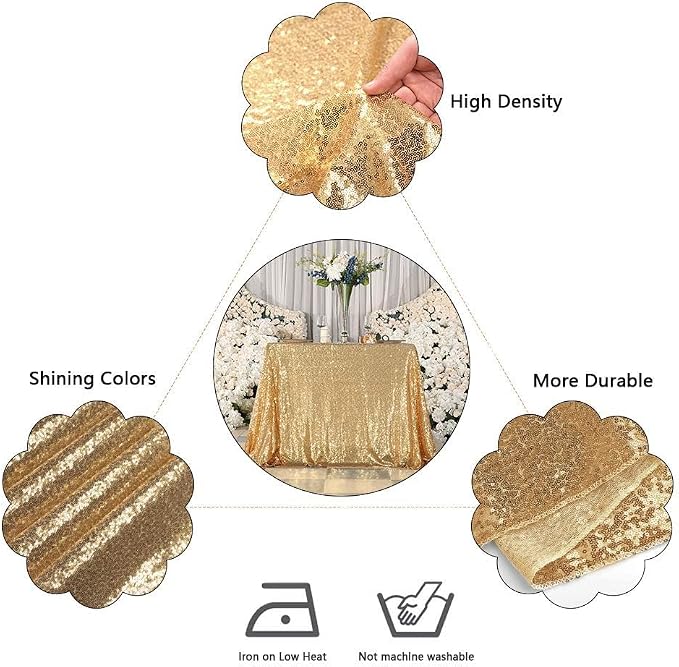 Juya Delight 90" x 156" Light Gold Sequin Rectangular‌ Tablecloth for Wedding Birthday Party Festival Ceremony Cake Dessert Table