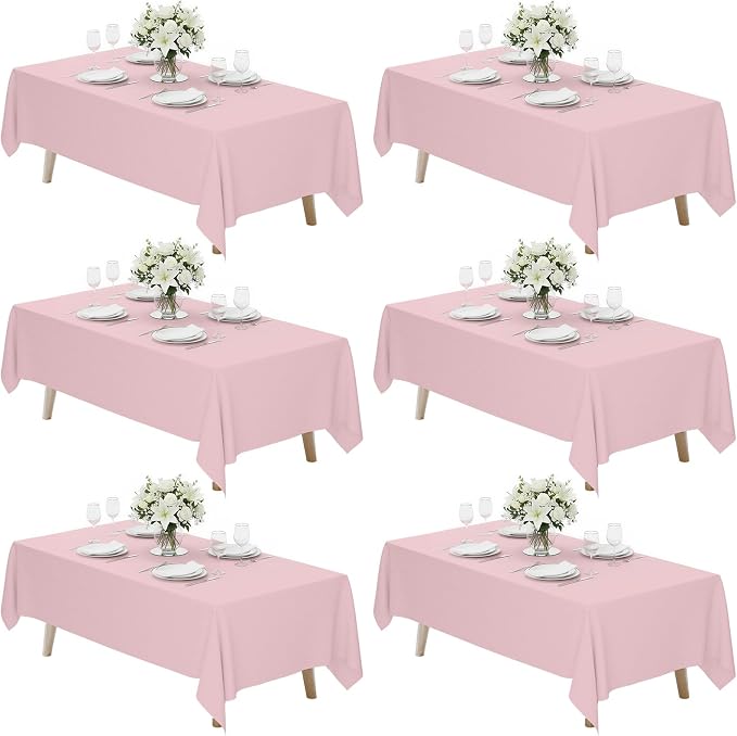 Fixwal 6 Pack Pink 70 x 120 Inch Rectangle Tablecloths, Reusable Heavy Duty Washable Polyester Table Covers, Stain and Wrinkle Resistant for 6-8 Ft Tables, Baby Shower, Birthday, Wedding, Party