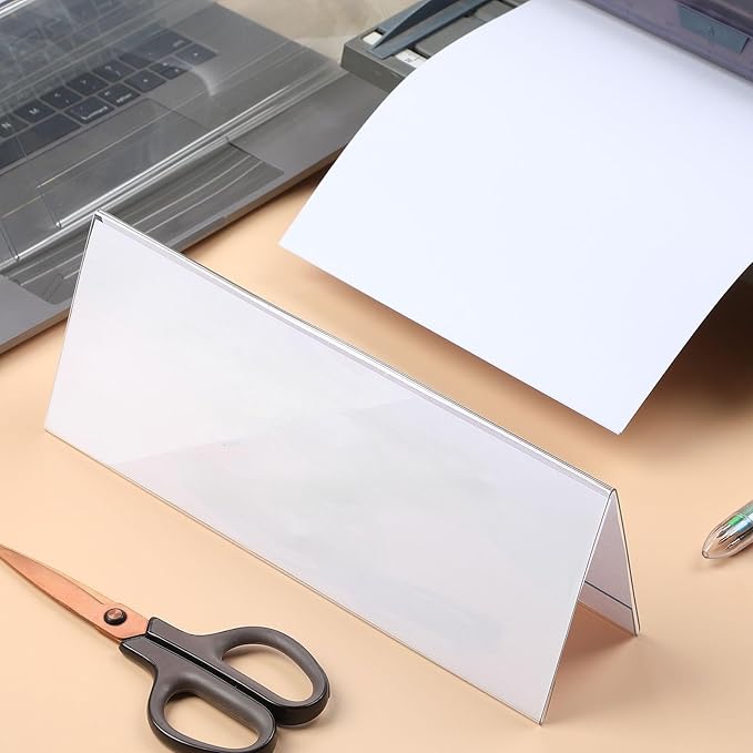 Vicenpal 100 Pieces Clear Plastic Name Tent Holders 11" x 4.25" Acrylic Name Plate for Desk PVC Card Tent Holder Desk Sign Frame for Table Office Business Conference Meeting Room School Display Stand