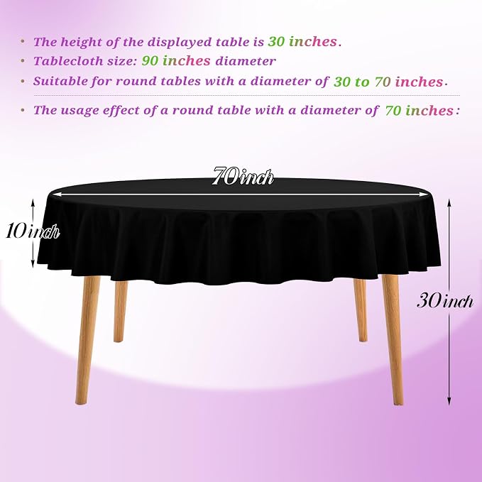 Teruntrue 12 Packs Black Round Tablecloths 90 inch Round Table Cloth, Washable Polyester Fabric for Wedding Parties Banquet Holiday Dinner Table Decorative, Black