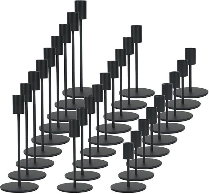 Black Candlestick Holders Bulk for Taper Candles Decorative Metal Candelabra Candle Holders Fit 0.8 Inch Diameter Candles Gold Taper Candle Stands for Wedding Home Party Table Decor (Set of 27)