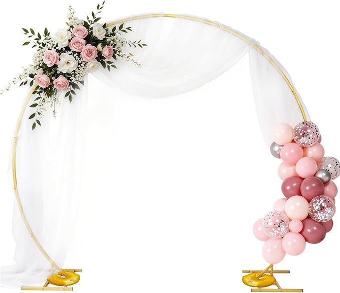 EMART Round Backdrop Stand 8FT Gold Wedding Arch Metal Circle Balloon Arch Stand with Base, 2 Water Bags for Wedding, Birthday, Party, Christmas, Decoration, Anniversary, Ceremony, Valentine's Day