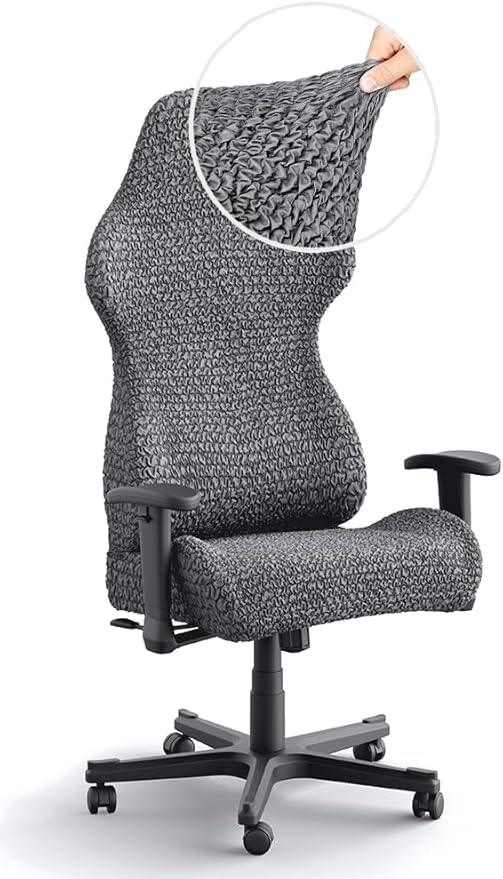 PAULATO BY GA.I.CO. Office & Gaming Chair Slipcover - Stretch Computer Desk Chair Cover with Zipper - Fabric Slipcovers - 1-Piece Form Fit Cover - Microfibra Collection - Dark Grey (Office Chairs)