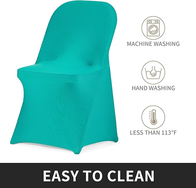 Peomeise Stretch Spandex Folding Chair Cover for Wedding Party Dining Banquet Event (Turquoise,12pcs)