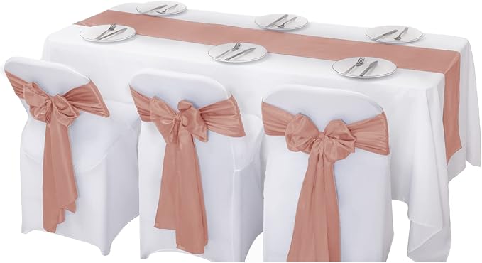 12Pack Table Runner 12 x 108 Inches Satin Silk Table Runner for Wedding, Birthday Party, Banquets, Graduations Decoration, fit Rectange and Round Table-Rose Gold