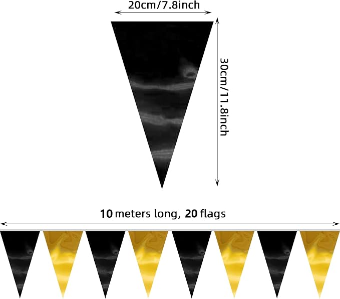 40M/130FT Black Gold Triangle Pennant Banner Flag Metallic Fabric Bunting Garland for Christmas Wall Hanging,Graduation Decorations, New Years Decorations,Father' Da