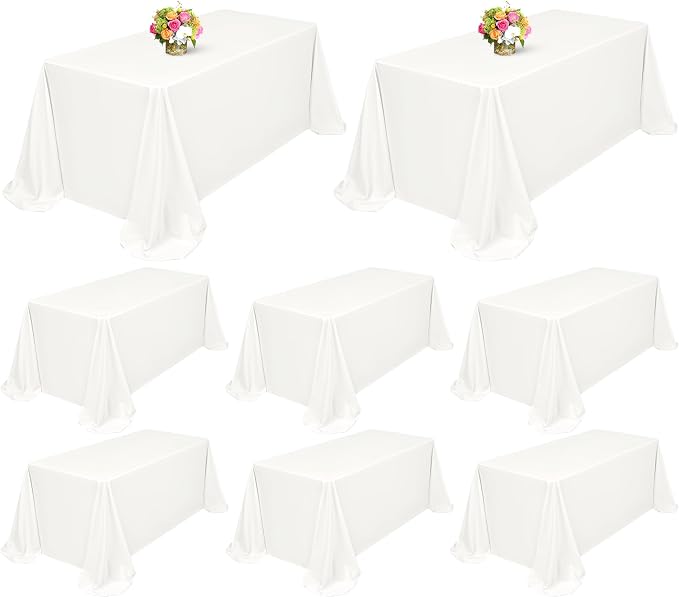 Showgeous 8 Pack Ivory Rectangle Tablecloths, 90 x 132 Inch, Wrinkle & Stain Resistant, Polyester, Perfect for 6 Foot Tables, Weddings, Birthdays, Everyday Use