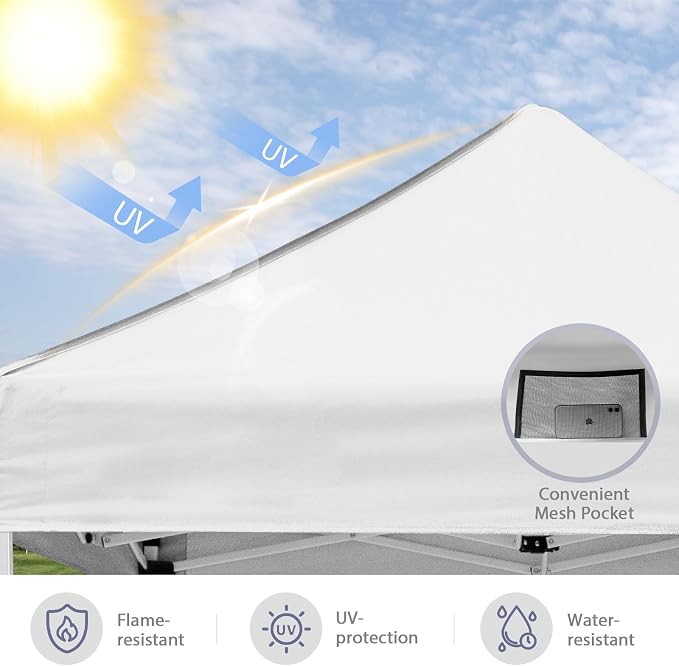 5x5 Pop Up Canopy Tent, Instant Portable Beach Canopy, Outdoor Tent with Carry Bag for Camping, Sports, Tailgating, Events, White