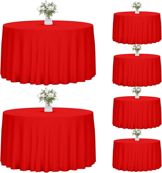Fixwal 6 Pack Red 120 Inch Round Tablecloths, Reusable Heavy Duty Washable Polyester Table Covers, Stain and Wrinkle Resistant for Party, Christmas, Anniversary, Outdoor, Camping