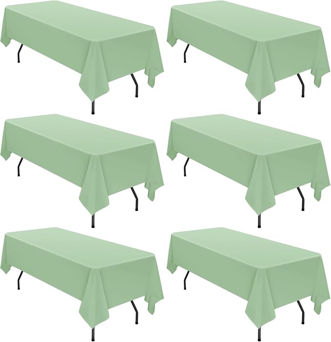 6 Pack Tablecloth 60 x 102 inch Polyester Table Cloth for 6 Foot Rectangle Tables,Stain and Wrinkle Resistant Washable Fabric Table Covers Polyester Sage Green Table Clothes for Wedding,Party,Banquet
