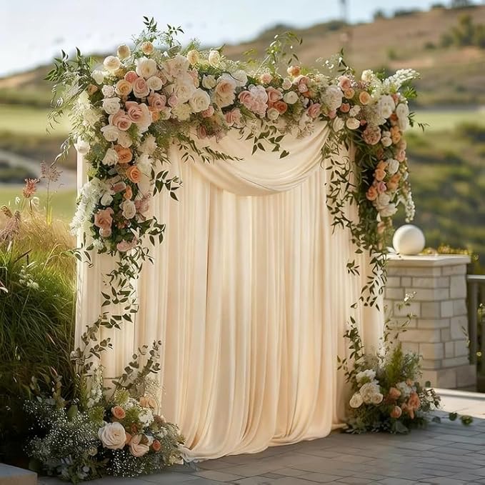 Gallety Warm Ivory Backdrop Curtain for Wedding, Polyester Photography Backdrop Drapes - 30FT x 10FT Wedding Backdrops with Rod Pockets for Children's Party,Birthday,Event,Graduation Party Decor