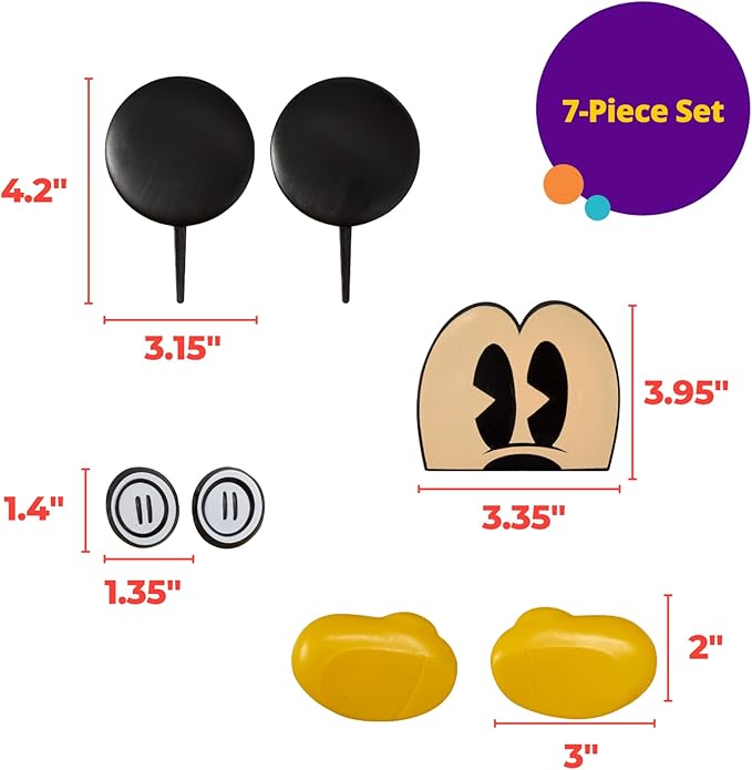 DecoSet® Disney Mickey Mouse Cake Topper, 7-Piece Topper Set with Ears, Eyes, Buttons and Shoes, Made of Food-Safe Plastic