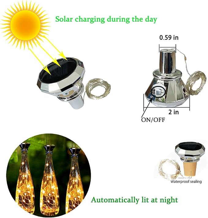 ostritec Upgraded Solar Diamond Shaped Wine Bottle Lights, 8 Pack 20 LED Fairy Lights with Solar Cork Lights Outdoor Waterproof for Wedding Party Decor Women Gift
