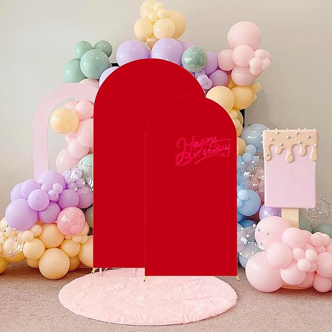 HAINARverS Set of 2 Wedding Arch Cover 6FT,7.2FT Spandex Fitted Stretchy Arch Stand Covers,2 Sided Round Top Chiara Backdrop Cover for Birthday Party Banquet Baby Shower Arch Decoration(Red)