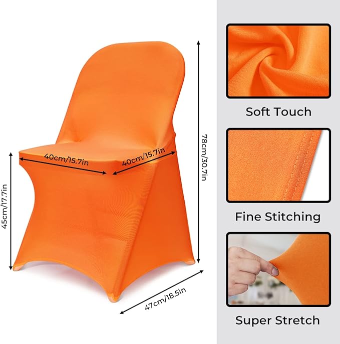 Babenest Spandex Folding Chair Covers Upgraded 10 PCS Universal Stretch Washable Fitted Chair Slipcovers Protector for Wedding, Holidays, Banquet, Party, Celebration (Orange)