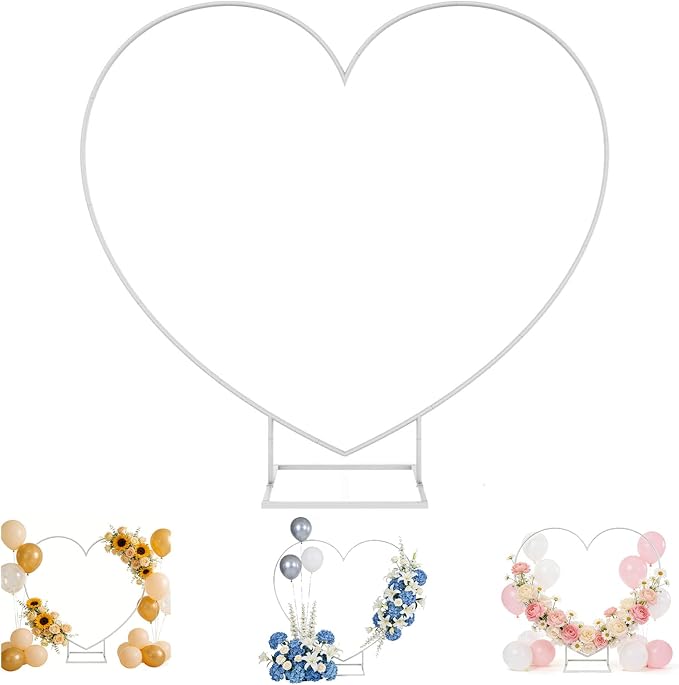 6.7 Ft Heart Arch Stand for Proposal, Heavy Duty Gold Metal Heart Shape Wedding Arch Photo Backdrop Stand– Supplies for Wedding, Valentine's Day, Engagement and Birthday Party (White)