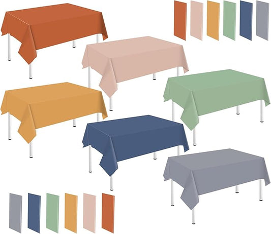 Whaline 24pcs Neutral Color Plastic Rectangular Tablecloths, 54 x 108 Inch, 6 Neutral Colors, Waterproof, Party Table Decoration Supplies