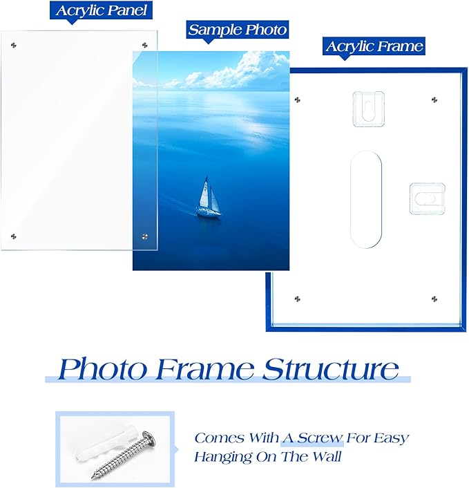 TWING 5x7 Picture Frame, Acrylic Photo Frame Self Standing Magnetic Color Floating Picture Frame Use as 5x7, 5x5, 4x6 - Horizontal and Vertical Formats for Wall and Tabletop Display, Blue, 1 Pack