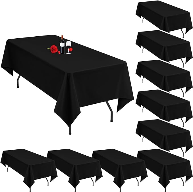 10 Pack Black Table Clothes for 6 Foot Rectangle Tables 60 x 102 Inch Rectangle Tablecloth 6ft Table Cloth Linen Polyester Fabric Washable Black Tablecloths for Parties Wedding Banquet
