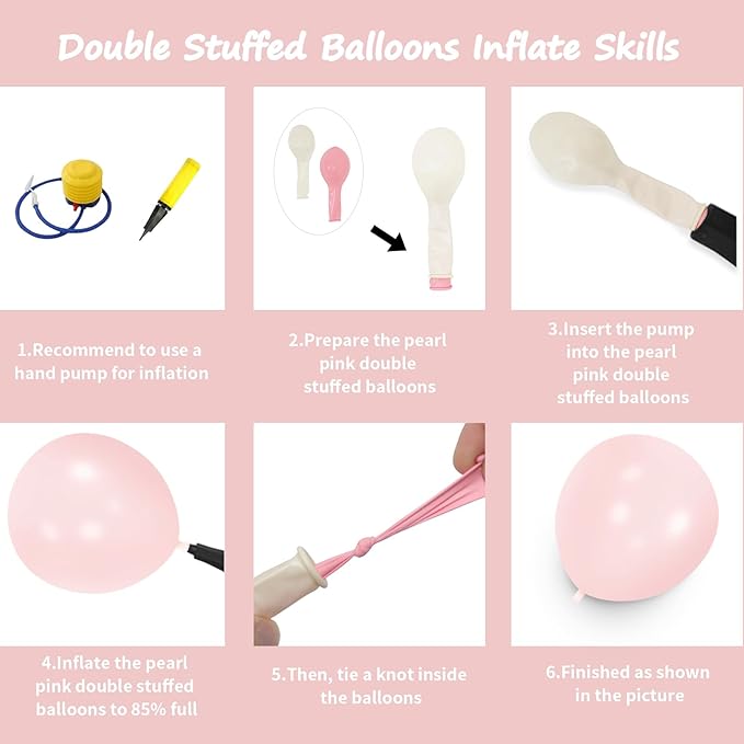 Pearl Pink Balloons With Pearl Stickers, 98PCS Pearl Peach Double Stuffed Balloons Garland Arch Kit, 18/12/10/5 inch Different Size Balloons for Wedding Bridal Baby Shower Engagement Decorations