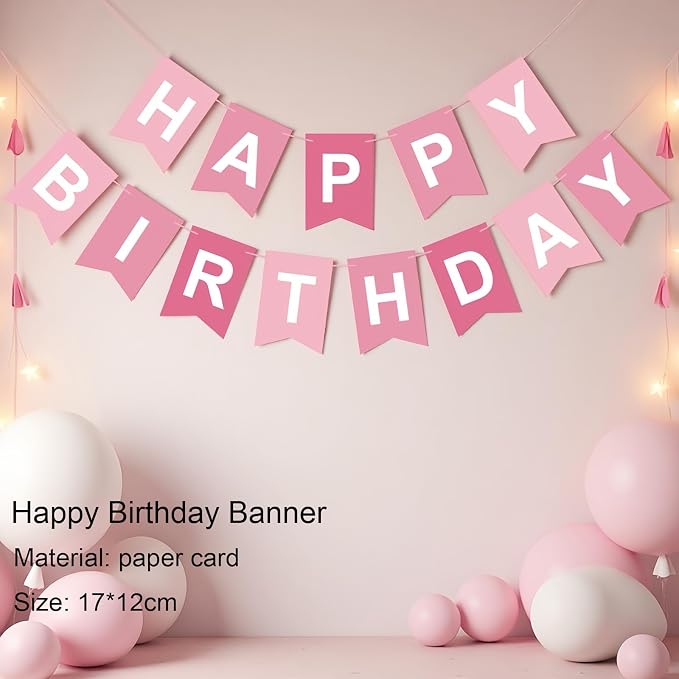 First Birthday Decorations for Girl - Complete Party Set with High Chair Banner, Number 1 Balloon, One Cake Topper, Crown, Balloons & Birthday Banner(Pink)