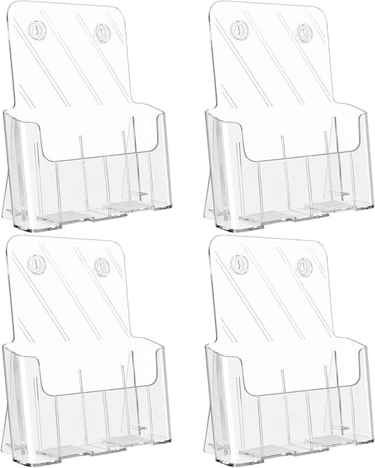 KTRIO Acrylic Brochure Holder 8.5 x 11 Clear Literature Display Stand, Plastic Flyer Holder for Trifold Brochures, Menus, Magazines, Pamphlets, Documents, Desk or Wall Mount, 4 Pack